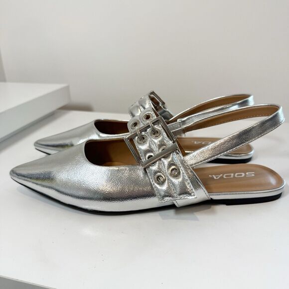 Soda Silver Flats with Buckle Detail - Picture 1 of 6